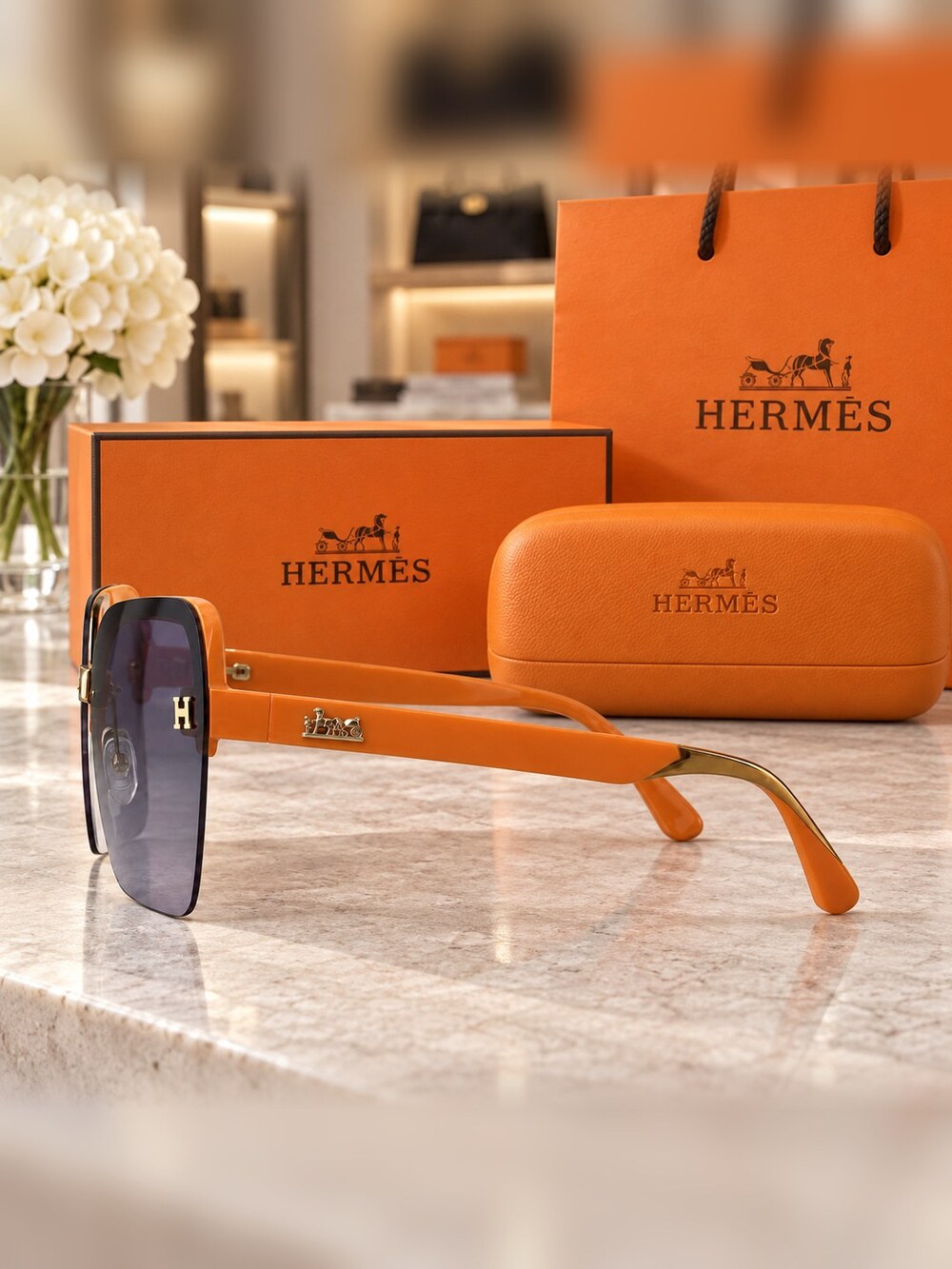 Hermes Orange H Square Sunglasses - Picture 3 of 6